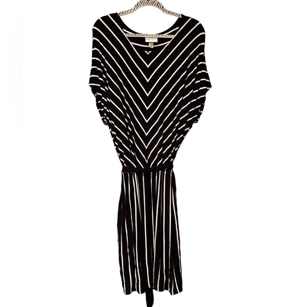 Ava & Viv Dress Plus Size Black & White Size 2X Elastic Waist Flowy
